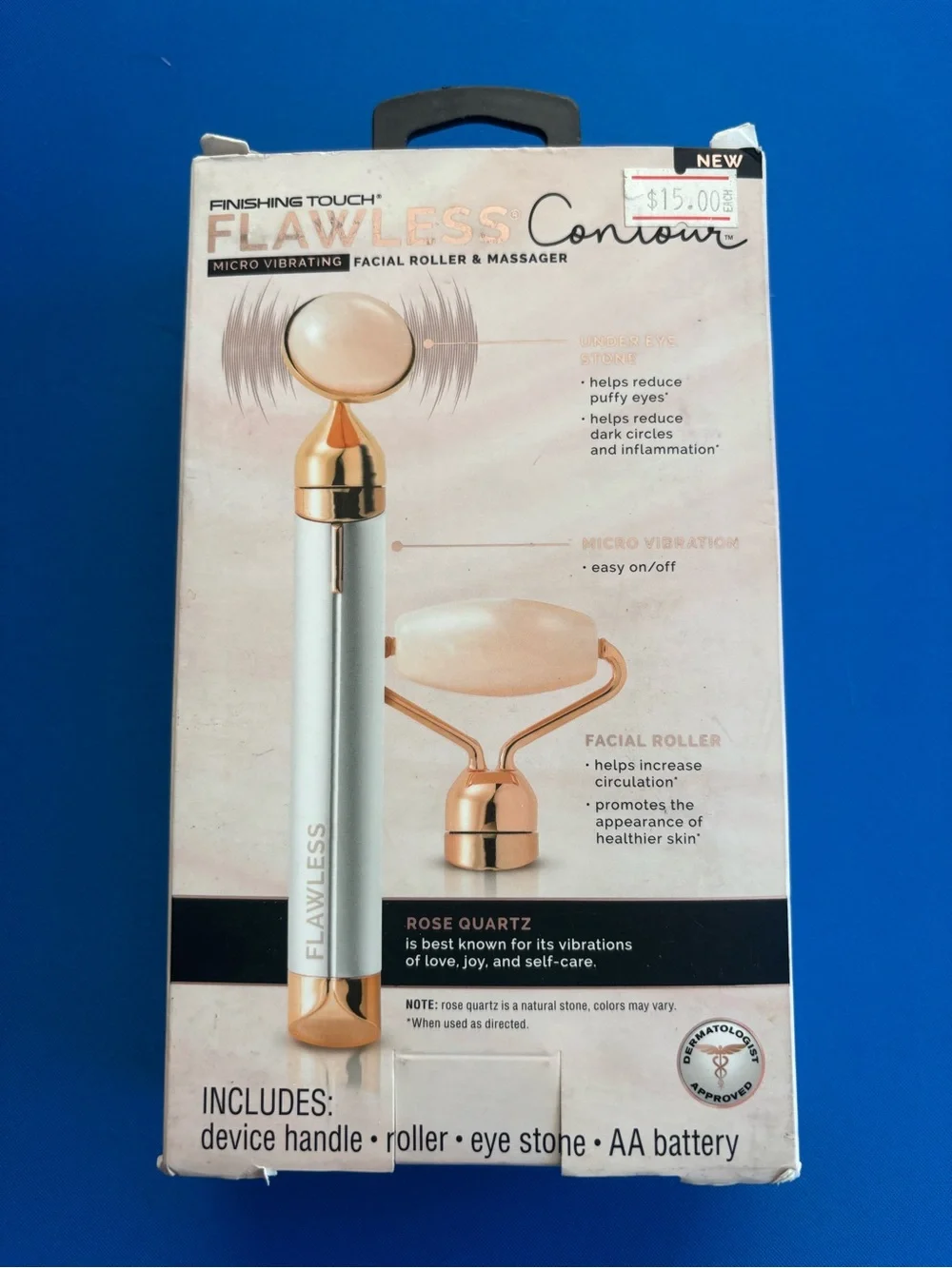 Finishing Touch Flawless Contour Rose Quartz Facial Roller & Massager - Silver